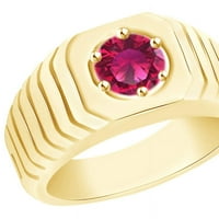 Muški prsten od ružičastog safira okruglog reza od 14k žutog zlata preko srebra, veličina prstena je 9