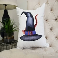 Jastuk za bacanje s printom mačke iza šešira krem boje Za Noć vještica