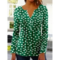 MLQIDK Plus veličine vrhovi za žene grafičke košulje za rukave tinejske majice V vrat labav fit bluza moda tri