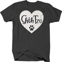 Ljubav Shih Tzu Heart Paw Print Dog Grafičke košulje Xlarge tamno siva