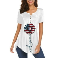 FOPP prodavač Ženski ljetni vrhovi povremeni modni kratki rukav v vratne majice Prevelike američke zastave Tips
