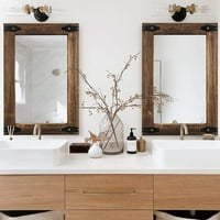 Zidno ogledalo, rustikalno drveno ogledalo s drvenim okvirom, pravokutno Ukrasno zidno ogledalo za kupaonicu u