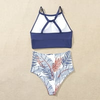 Ženski dvodijelni sportski kupaći kostim s tropskim printom, Bikini visokog struka, zakrivljeni Ženski kupaći