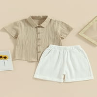 Odjeća za dječake od 3 do 4 godine, pamučna lanena košulja kratkih rukava s kratkim hlačama na kopčanje, ljetni
