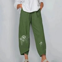 Široke pamučne lanene hlače ženske ljetne hlače visokog struka Ležerne ravne hlače Na vezanje s printom Capri