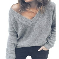 Ženski jesenski puloveri, majice s izrezom u obliku slova A i dugim rukavima