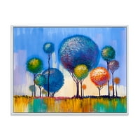 Dizajnerska umjetnost šareni krajolik s drvećem u impresionističkom stilu moderni zidni otisak na uokvirenom platnu