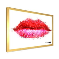 Dizajnerska umjetnost apstraktne crvene ženske usne u pikselima, uokvireni moderni umjetnički tisak