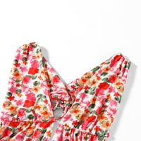 Ženska ležerna Mini haljina s ljetnim cvjetnim printom, seksi, duboki dekolte u obliku slova U, Bez rukava, kravata,