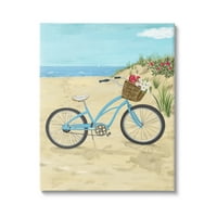 Stupell Industries Blue Bicycle Flowsom Blossom Bouse plaža plaža pijeska slikanje galerija zamotana platno print