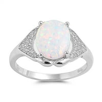 Ovalni bijeli prsten s imitacijom opala u vašoj boji. Prsten od sterling srebra u ženskoj veličini 7