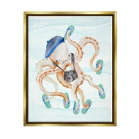 Stupell Odmor Tourist Octopus Smiješno pejzažno slikanje Zlatni plutač uokviren umjetnički print zid umjetnost