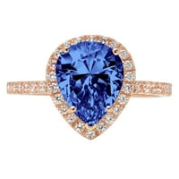 2. Dijamant u obliku kruške s imitacijom tanzanita od ružičastog zlata od 14 karata s umetcima prsten od 7,75