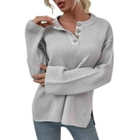 Ženski džemper jesen / zima casual jednobojni džemper s okruglim vratom, preveliki džemper dugih rukava s gumbima