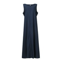 Ljetna plus haljina za žene za žene bez rukava solidna a-line dužina gležnjeva seksi haljine na plavi s