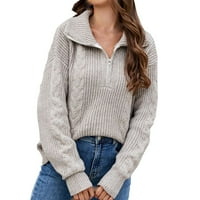Džemperi plus veličine za žene, Ženska Moda i zima, jednobojni pleteni džemper s dugim rukavima s reverom, zadebljani