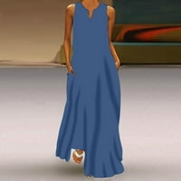 Maksi haljine za žene ležerna Ženska Moda ljetna jednobojna haljina Bez rukava s izrezom i džepom u obliku slova