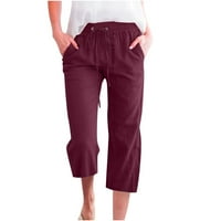 Lanene hlače za žene Plus size džepne kravate široki kroj široke široke hlače Ležerne ravne hlače Modne jednobojne