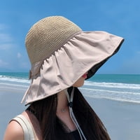 Ženski šešir za sunčanje u punoj boji s UV zaštitom od 50+, slamnati vanjski šešir s crnim premazom