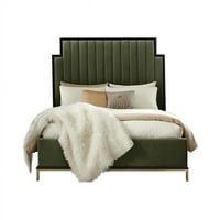 Bračni krevet s okomitim kanalom od tkanine s visokim uzglavljem, zeleni