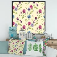 DesignArt 'plavi i ružičasti cvjetovi Pansy I' Tradicionalno uokvireno platno zidne umjetničke tiska