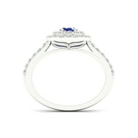 Imperijalni dragulj Sterling Silver Oval Cut stvorio je Cejlon Sapphire i stvorio bijeli safirski dvostruki halo