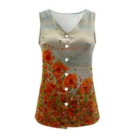 Topovi za žene, ženska ležerna modna majica s kardiganom s izrezom i gumbima, prsluk s cvjetnim printom, svijetloplava,