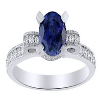 Prsten od imitacije plavog Safira okruglog reza i bijelog prirodnog dijamanta s naglaskom od bijelog zlata od