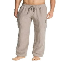 Muške casual teretne hlače od elastičnog struka s džepovima, dnevna odjeća srednjeg struka, joga hlače s kravatom,