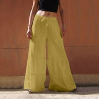 Ženske Palazzo hlače visokog struka, jednobojne prednje hlače s čvorom, pamučne lanene široke hlače, boho hlače