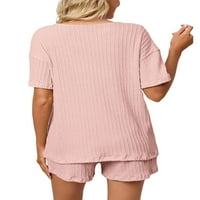 Ženski pidžama Set jednobojni vrhovi kratkih rukava i rastezljive kratke hlače mekana odjeća za spavanje odjeća
