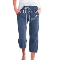 Meetotime Capris hlače za žene koje vuku elastične elastične hlače s visokim strukom široke noge labave obrezane