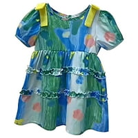 Ljetna haljina za djevojčice u boji karamele s cvjetnim uzorkom dječja haljina kratkih rukava za malu djecu od