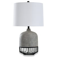 Stolna svjetiljka s prijelaznim metalom i oblikovanim dizajnom-sivi kamen i mat završni sloj - bijeli abažur
