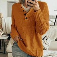 Rasprodaja džempera za žene, Plus Size, ženski jednobojni pleteni džemper s izrezom u obliku slova u i dugim rukavima,