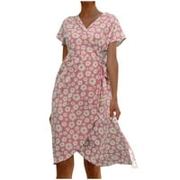 Ljetne haljine za žene Plus veličine, proljetna haljina s boho printom, Midi haljina za plažu bez rukava s ovratnikom