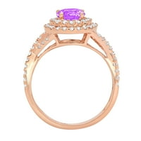 1. Dijamantni prirodni ametist okruglog reza od ružičastog zlata 14k s umetcima prsten od 9,5