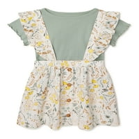 Wonder Nation Baby and Toddler Girl Pinafore haljina, dvodijelni set odjeće, veličine 12m-5T