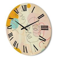 Dizajnerska umjetnost minimalni portret ženskog lica nacrtan u jednoj liniji od moderni drveni zidni sat