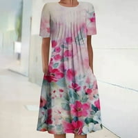 Haljina A kroja, Ženska ljetna modna haljina s kratkim rukavima s cvjetnim printom, Ležerne haljine s majicama