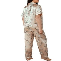 Kompleti pidžame s cvjetnim printom s reverom na vratu hlače kratkih rukava U boji marelice pidžama kompleti Plus