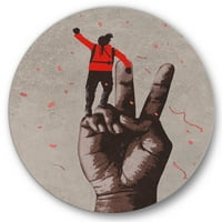 Dizajnerska umjetnost čovjek s podignutom rukom na znaku pobjede Moderni kružni metalni zidni umjetnički disk
