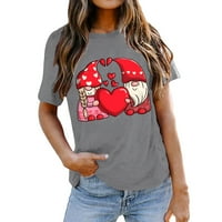 Ženska bluza, majica za Valentinovo sa slatkim crtanim printom ljubavi, top s okruglim vratom i kratkim rukavima