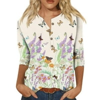 Ženske majice plus veličine, majica s izrezom i gumbima u obliku slova u, ležerna bluza s cvjetnim printom, u