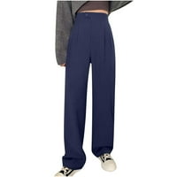 Modne ravne hlače za žene, zimske jednobojne hlače, elastični džepovi visokog struka, labav kroj, hlače Pune dužine,