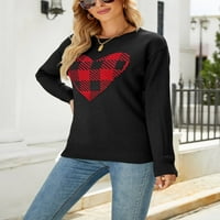 Džemperi za žene, karirani puloveri s printom srca, ležerni topli pleteni džemperi sa srcima;