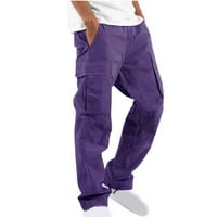 Muške teretne hlače u boji, obične Casual hlače s puno džepova, vanjske ravne fitness hlače, radne hlače, hlače