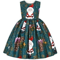 Božićni pokloni za djevojčice, dječja božićna igra-Duga suknja s printom Djeda Mraza, haljina princeze s mašnom,