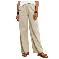 ; / ženske lanene casual hlače s više džepova, široke duge hlače, kombinezoni, Plus size hlače, ženske crne hlače,