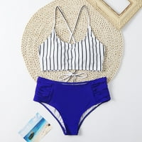 Kupaći kostimi za žene, ženski prugasti tisak podstavljeni push up bikini setovi kupaći kostimi plaže plavo m